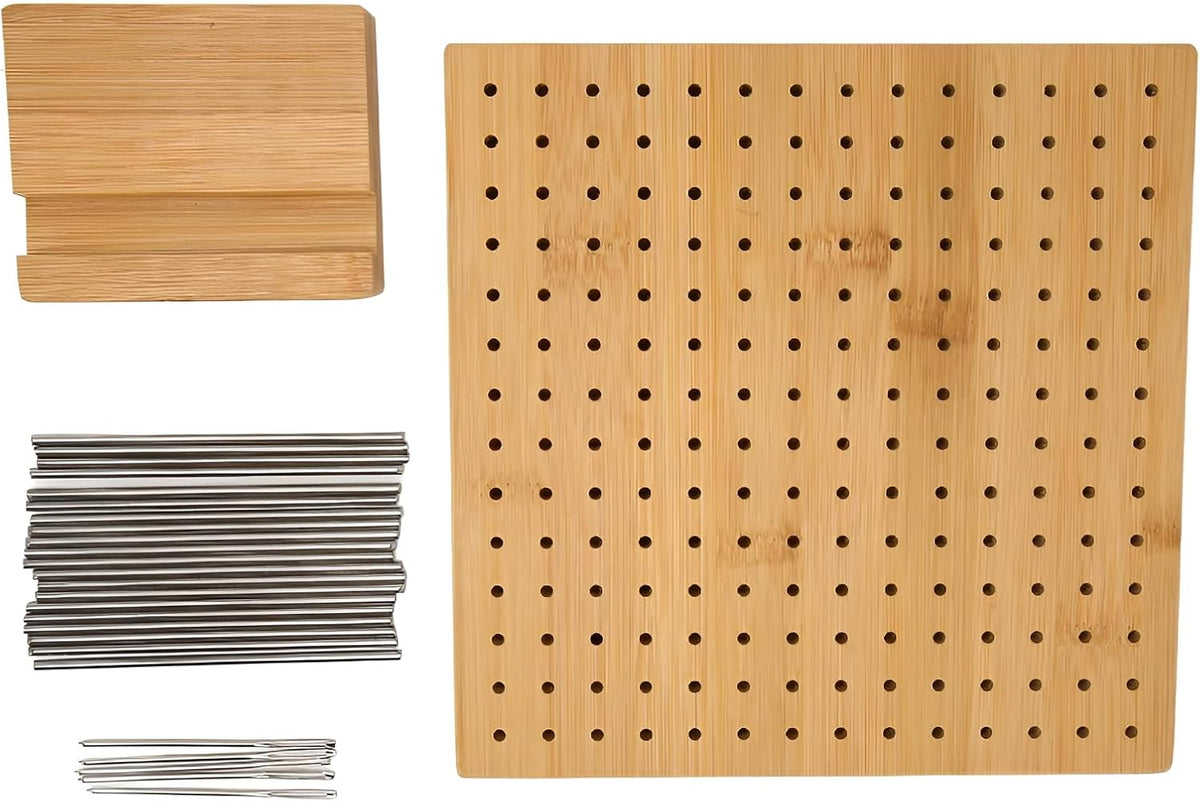 ACNTENY 7.9 Inch Square Wooden Knitting Crochet Blocking Board with 20