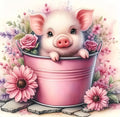 Cute Pig Stamped Cross Stitch Kits for Adults Beginner, Flowers