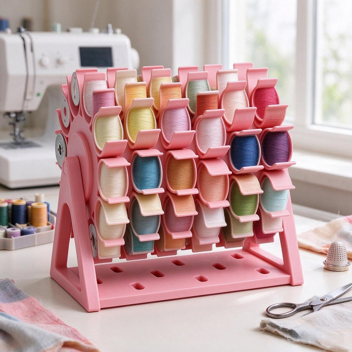 "JQZXHQ Rotating Bobbin Thread Organizer, 60‐Slot Craft & Sewing