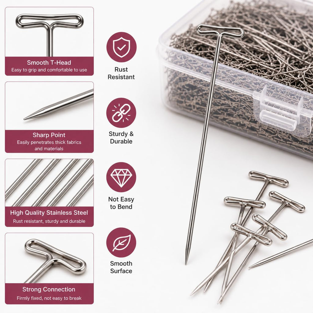 500 PCS T Pins 2 Inch, Stainless Steel Blocking Pins with Storage Box