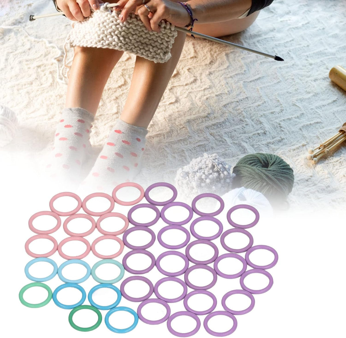 Stitch Markers, 40pcs 13mm Portable Round Metal Colorful Knitting