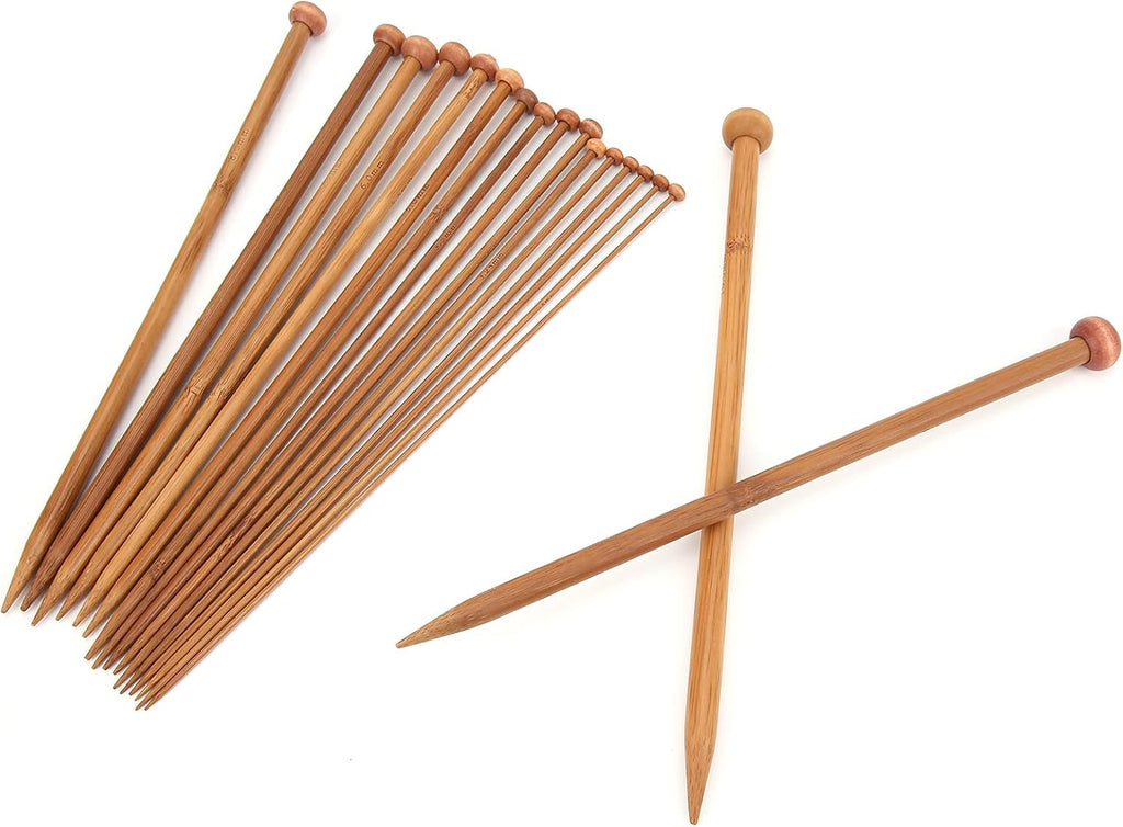 KIMISS 36Pcs Single Point Knitting Needles, Bamboo Material