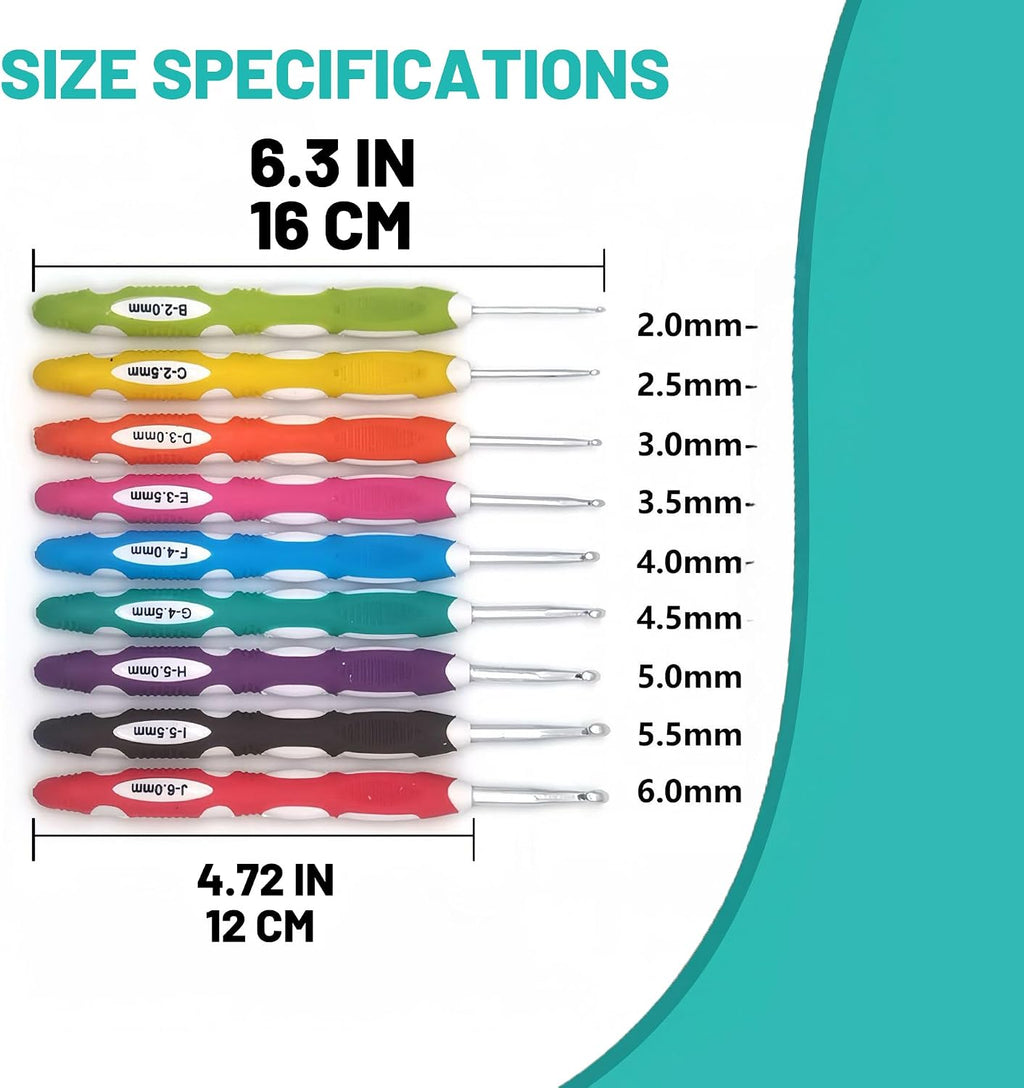 9 Pcs Multi Size Metal Crochet Hooks Crocheting Needles, Ergonomic