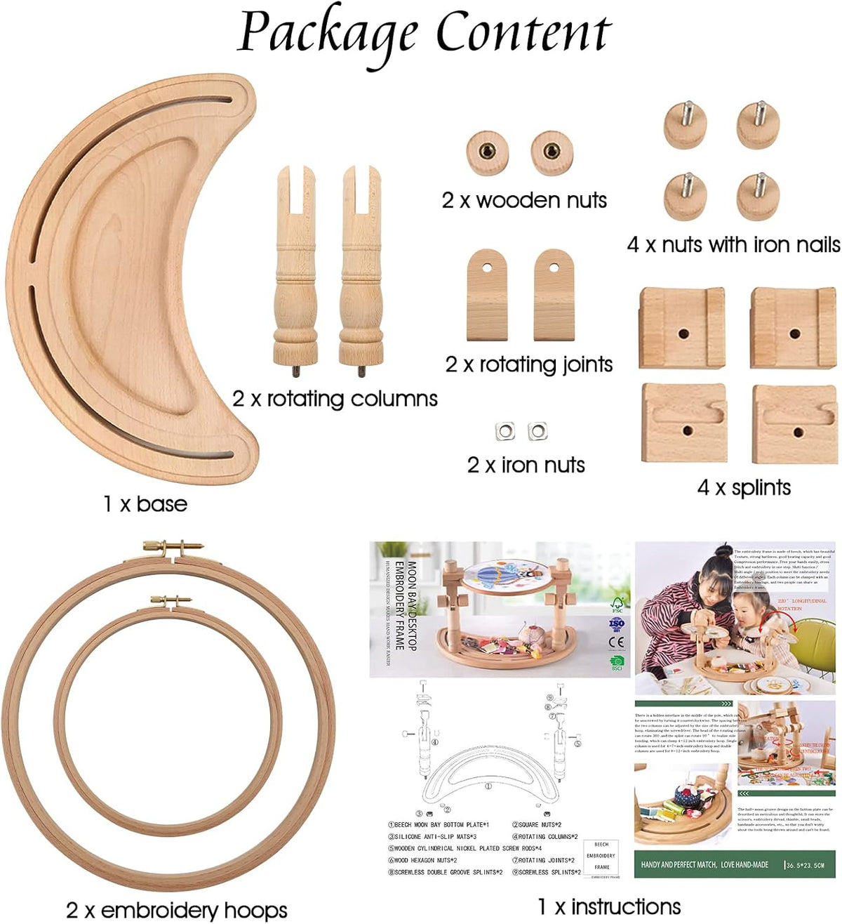 ZOCONE Multifunctional Beech Wood Embroidery Hoop Stand with 2 Pcs 6''