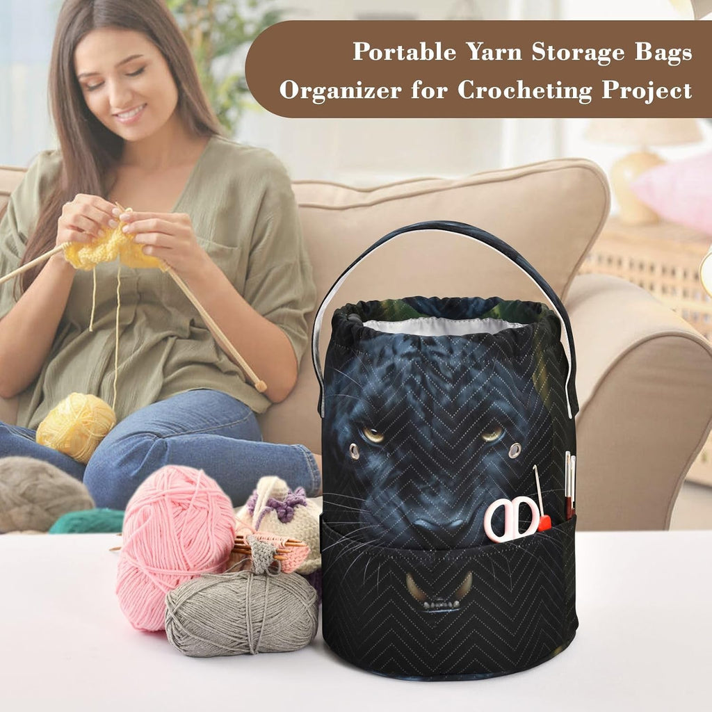 YETTASBIN Panther Yarn Storage Bag, Large Crochet Knitting Bag