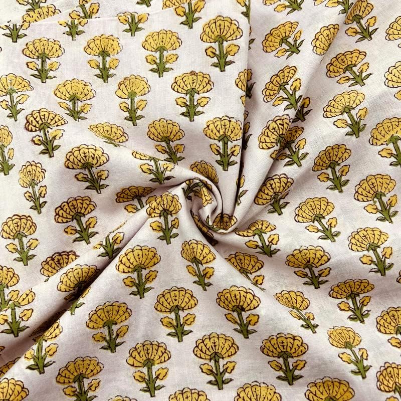 E-Tailor® Cotton Fabric India Hand Block Print Floral Fabric Ideal for
