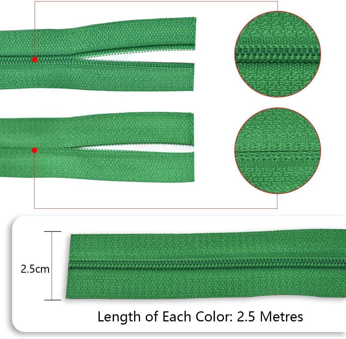 #3 Nylon Coil Sewing Zippers 5 Colors 13.6 Yards with 30pcs Zipper