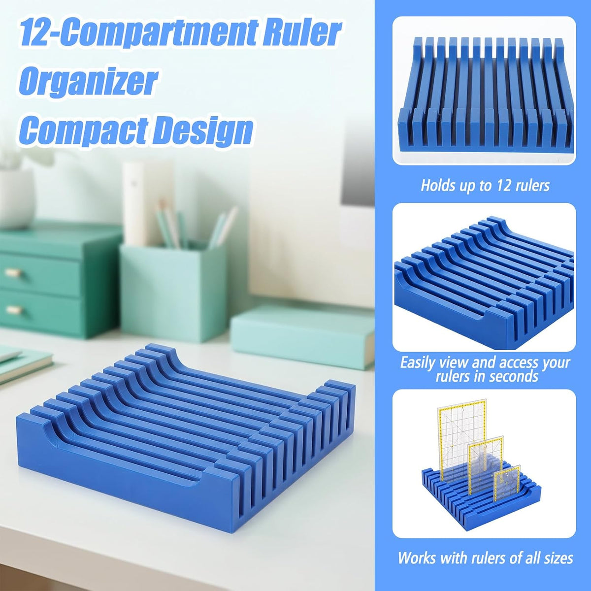 12 Slots Quilting Ruler Holder- Sewing Ruler Organization and Storage