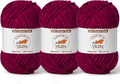 3 Pack Burgundy Fluffy Velvet Yarn for Crocheting,Chunky Chenille Baby