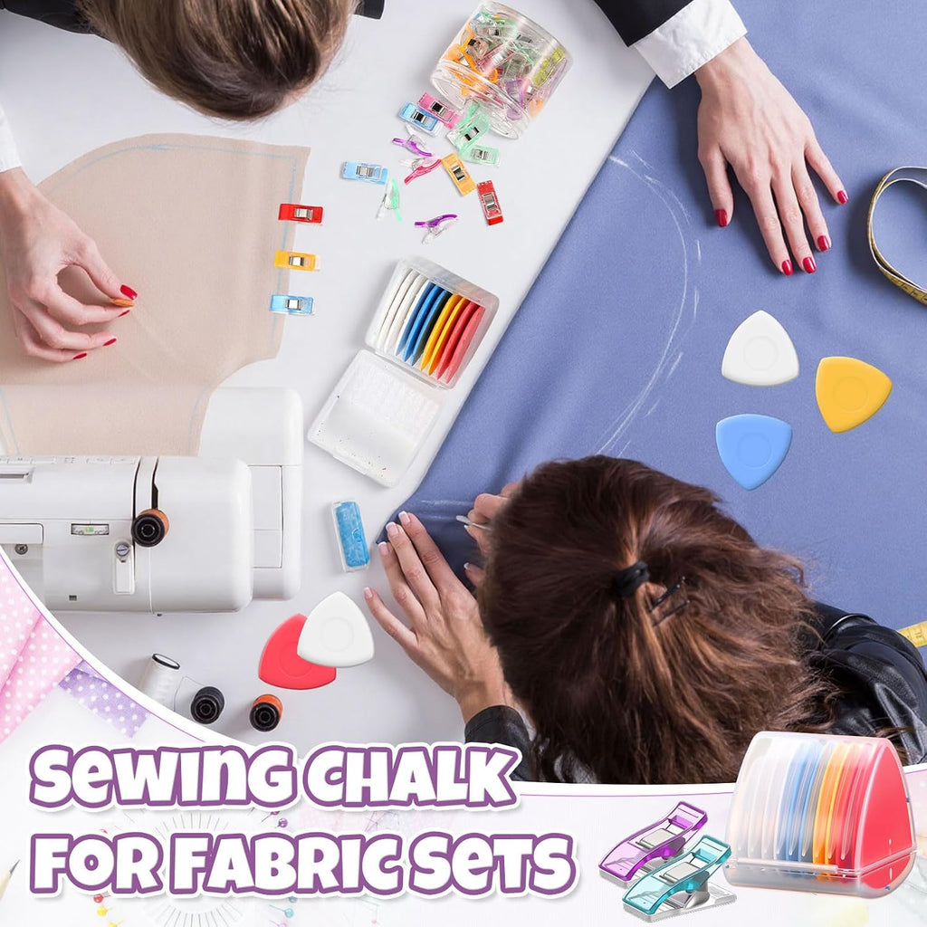 YooNotee 10 Pcs Tailors Chalk and 50 Pcs Sewing Clips Set, Fabric