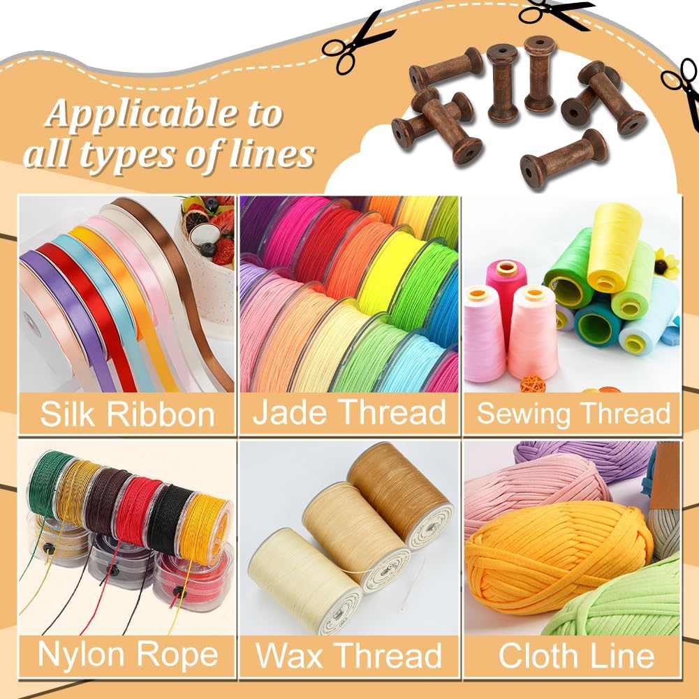 PH PandaHall 8pcs Wooden Empty Spools 3.1 inch Sewing Bobbins Wood
