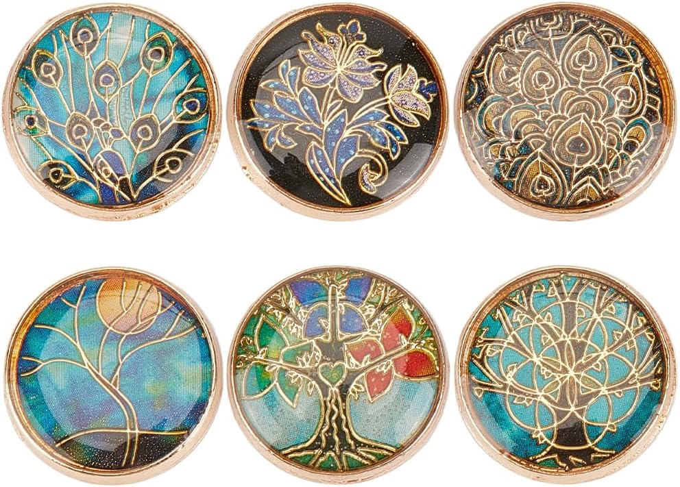 24Pcs 6 Styles Mixed Color Vintage Enamel Shank Flower Unique Button