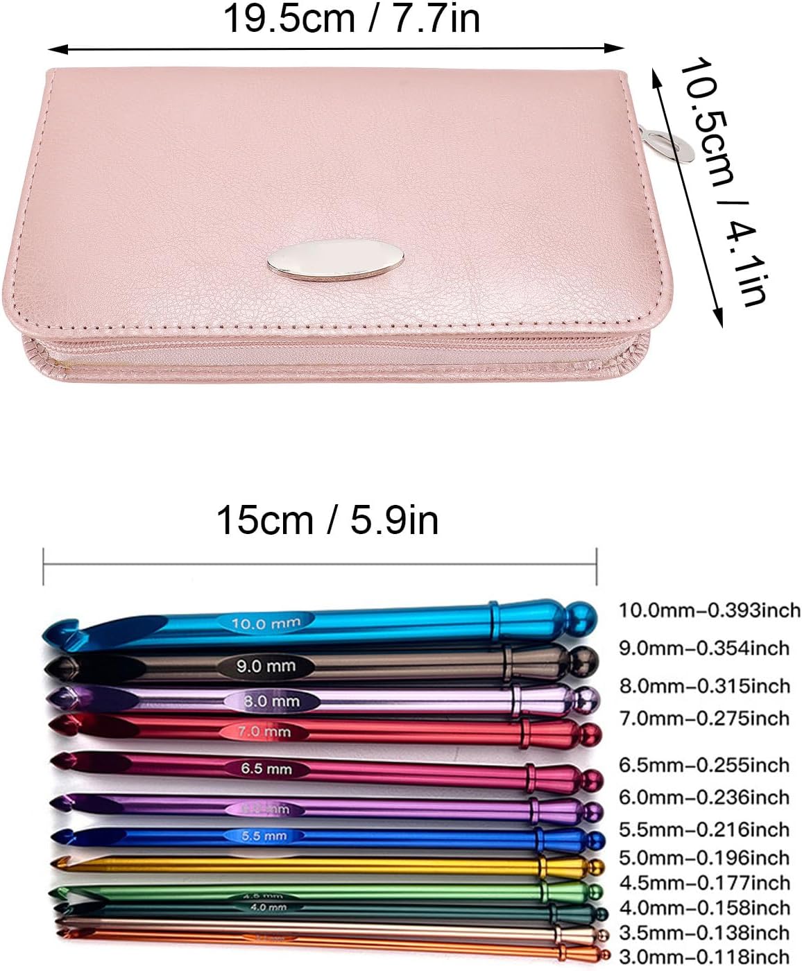 Crochet Hooks Set, 12PCS 3 to 10mm Ergonomic Aluminum Metal 15cm Long