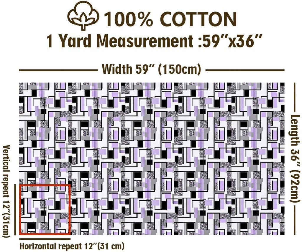jejeloiu Purple Gray Cotton Fabric by The Yard 1 Yard