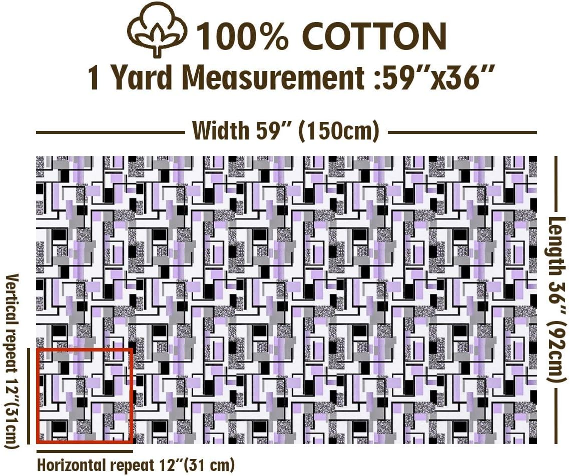 jejeloiu Purple Gray Cotton Fabric by The Yard 1 Yard
