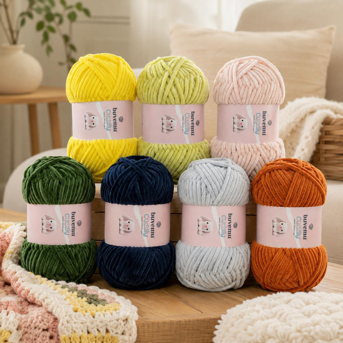 Cuddly Velvet Chenille Yarn, Super Soft Bulky, Rainbow