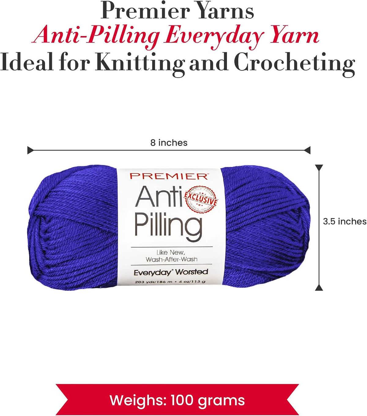 Premier Yarns Anti-Pilling Everyday Worsted Yarn, Soft Acrylic, Ideal