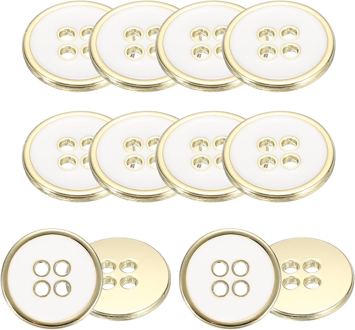 uxcell 12pcs Metal Sewing Buttons 15mm 4-Hole Gold White