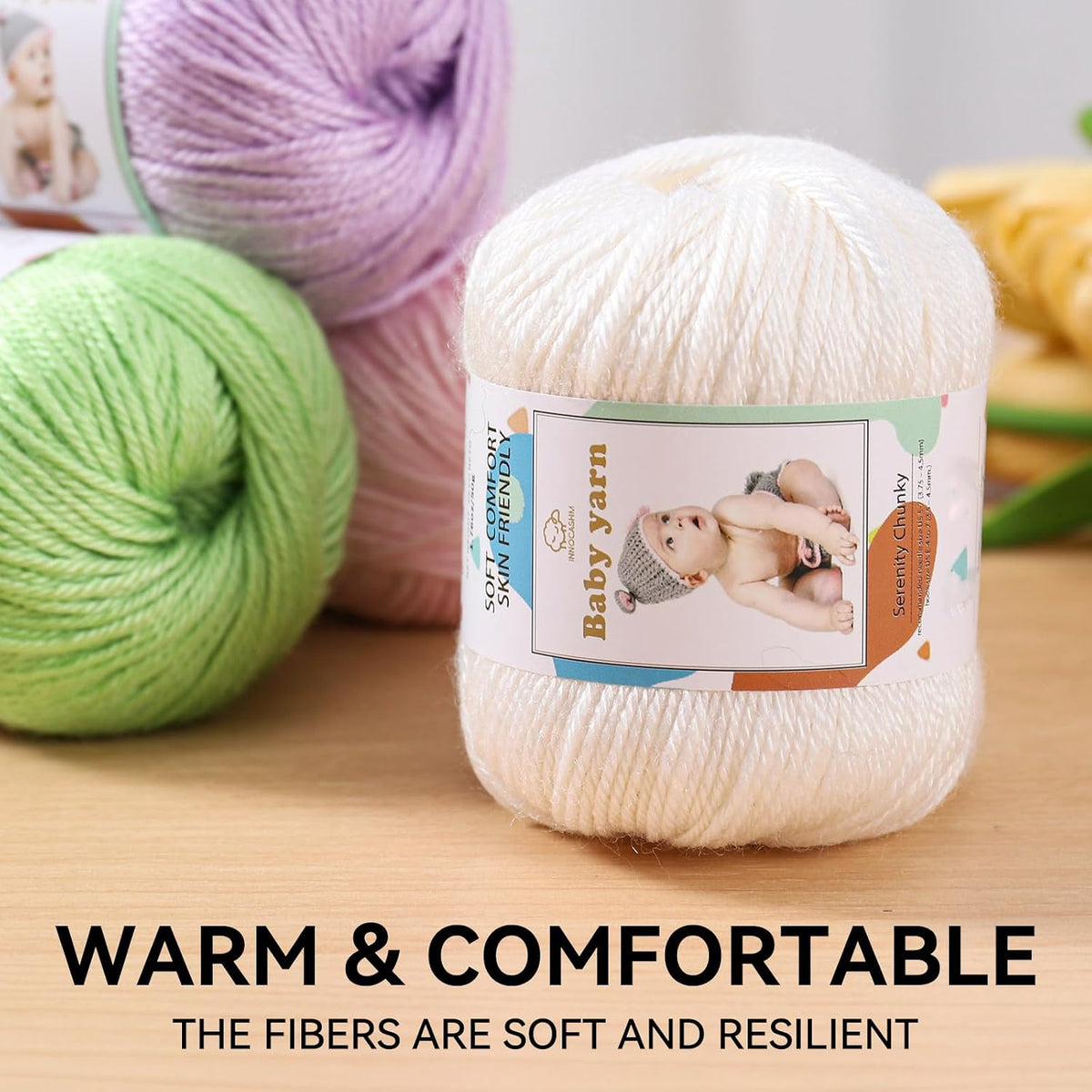 Baby Knitted Yarn - Merino Wool 10%, Cotton 40%, Nylon 50% Blended