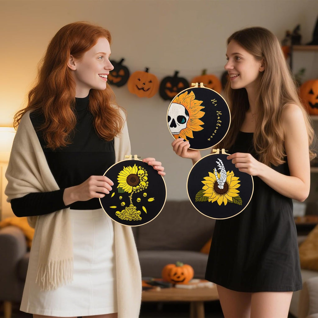 Halloween Gothic Embroidery Kits for Beginners Adults, Skull Hand