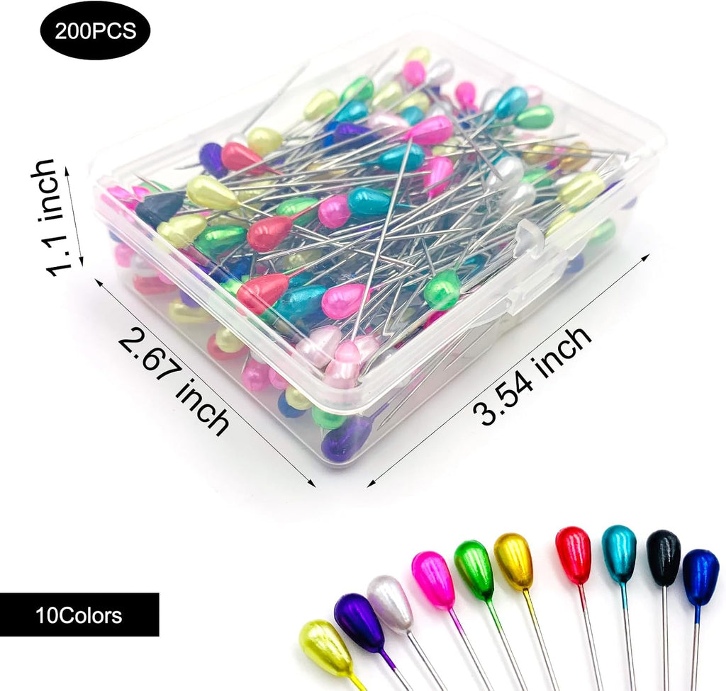 200PCS Colorful Straight Sewing Pins with Pearl Heads – 2.2" Stainless