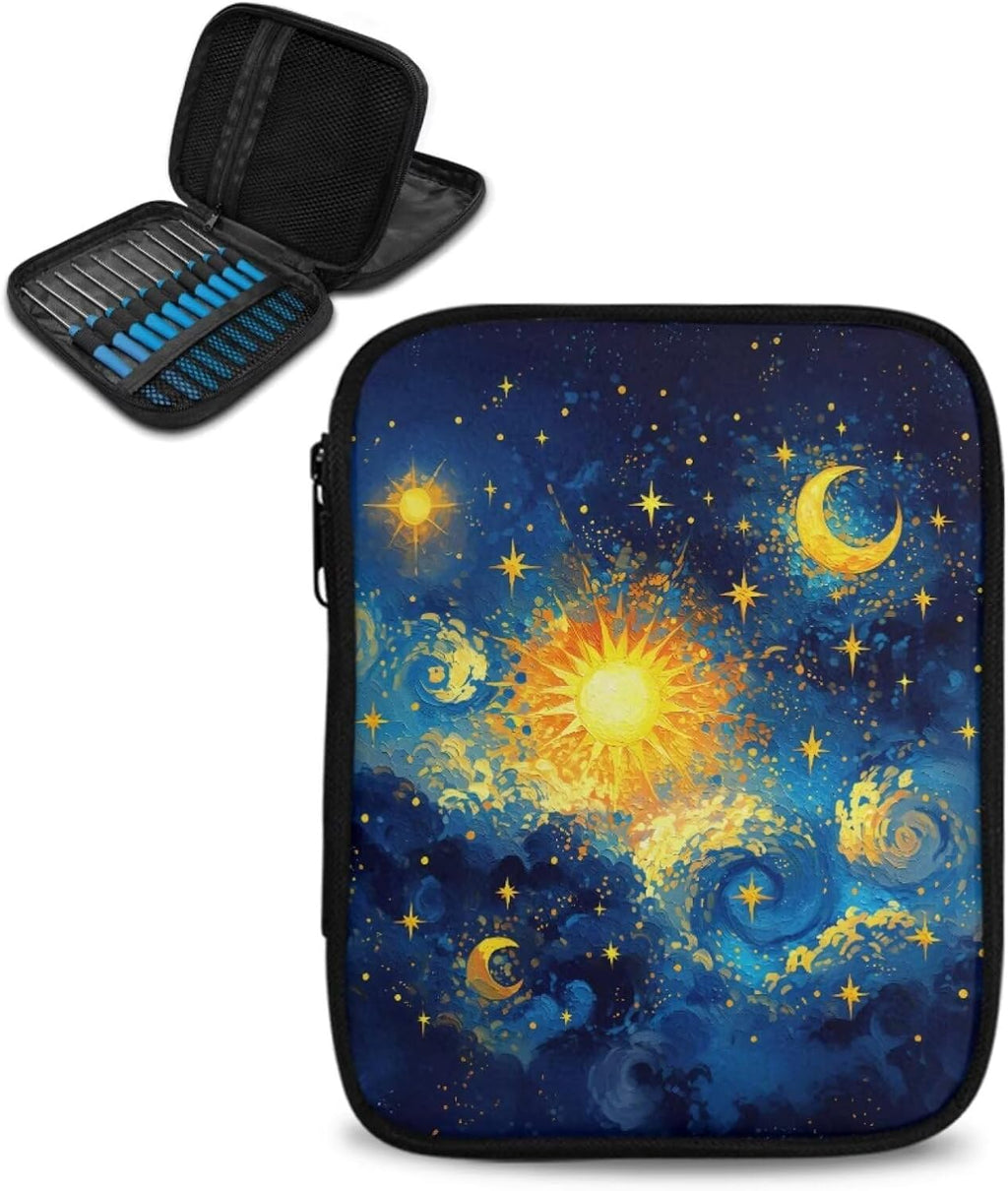 Noprintge Sun and Moon Crochet Hook Case Zipper Storage Organizer Bag