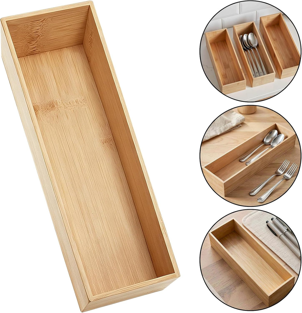 SEWACC 5pcs Wooden Open Storage Box Drawer Organizer Tray