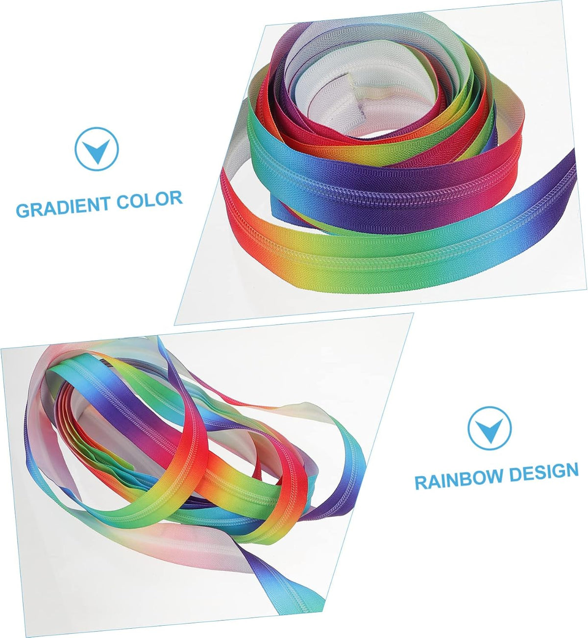 Rainbow Nylon Coil Zipper, Cut to Length for Hoodies and Suitcases