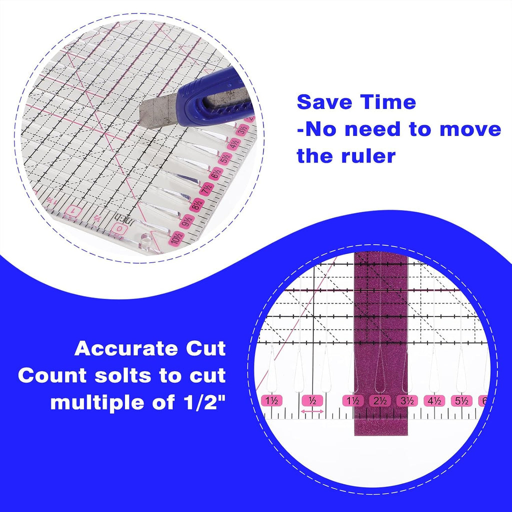 2 Pack Slotted Quilting Ruler 13x11.6 Inch Acrylic with 48 Anti-Slip
