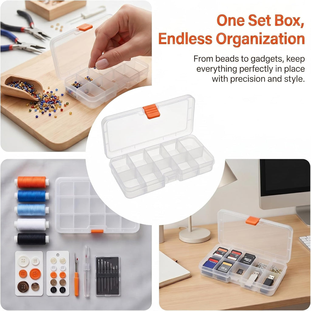 10 Grids Bead Organizer with Adjustable Dividers, 1.10"x1.29" Each