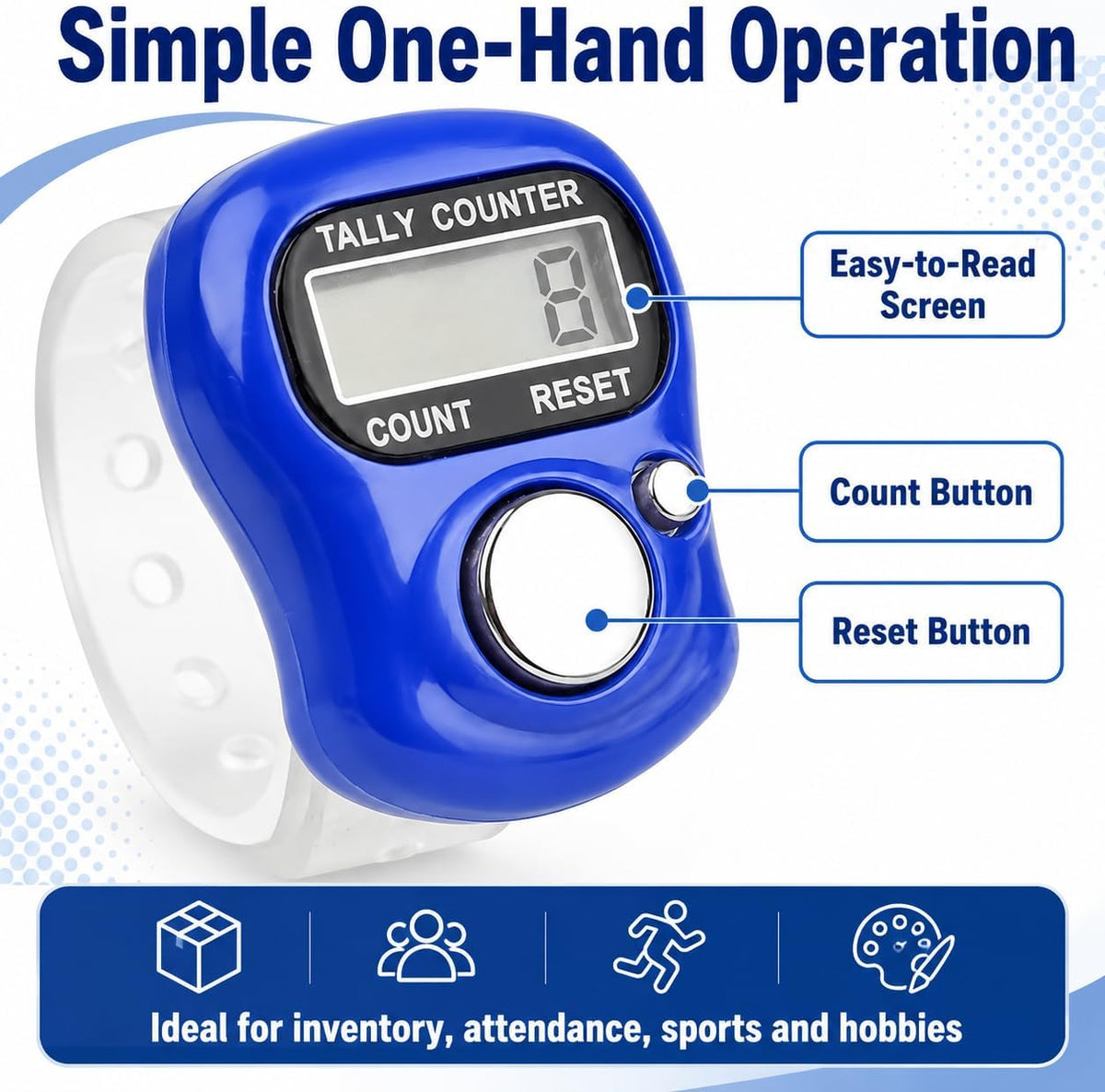 5 Digit LED Digital Row Counter, Handheld Tally Counter with Ring