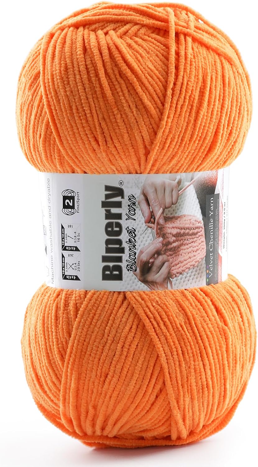 Skinny Chenille Yarn for Crocheting and Knitting - 1 Pack of