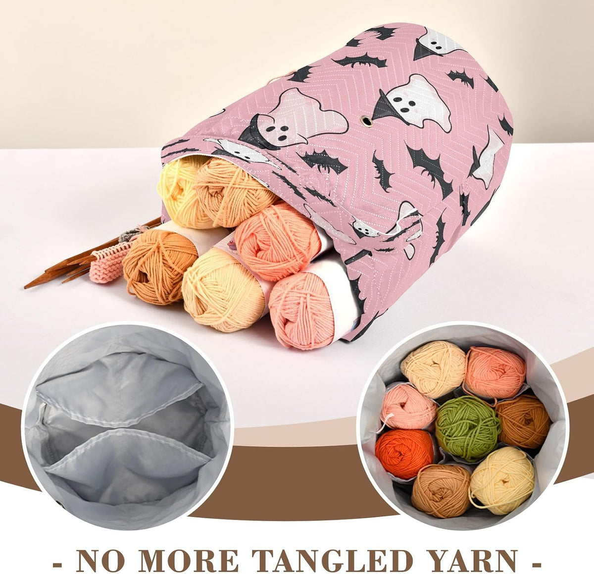 YETTASBIN Halloween Ghost Bat Yarn Storage Bag, Large Crochet Knitting