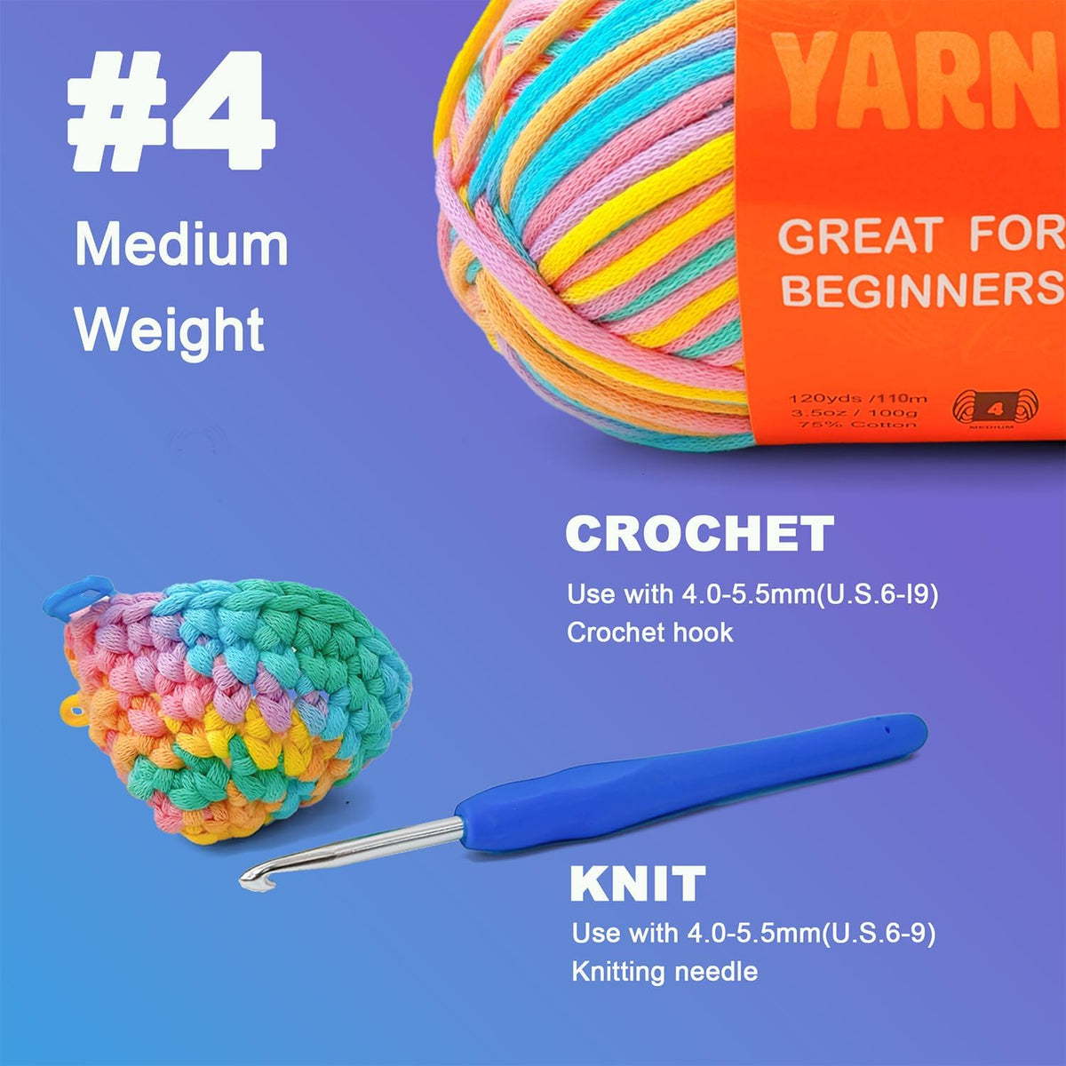 3.5Oz/120yds Beginner Easy Yarn for Crocheting and
