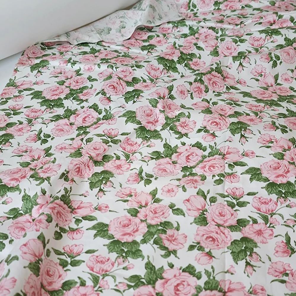100% Cotton Precut Fabric,39"x63",Pink Rose Floral Print for Quilting