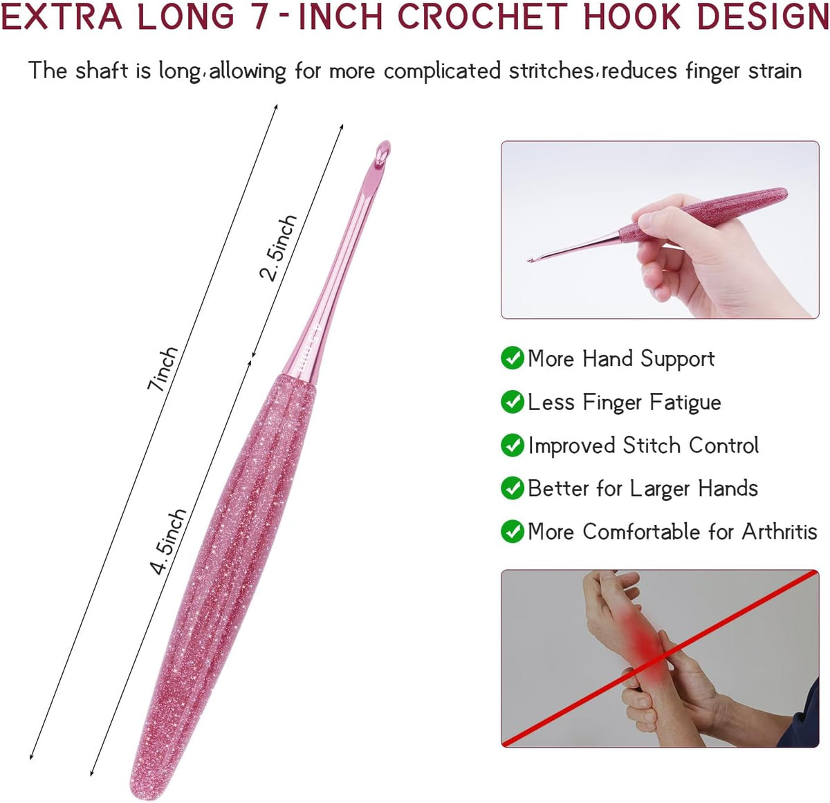 Weabetfu Inline Crochet Hooks Size G/6(4mm) with Glitter Resin Grips