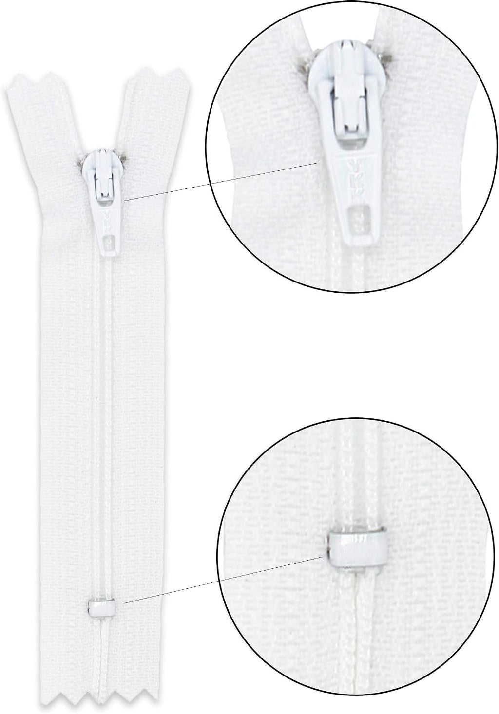 22 Inch YKK White Zippers 12 Pieces-Made in USA- For Apparel, Bags