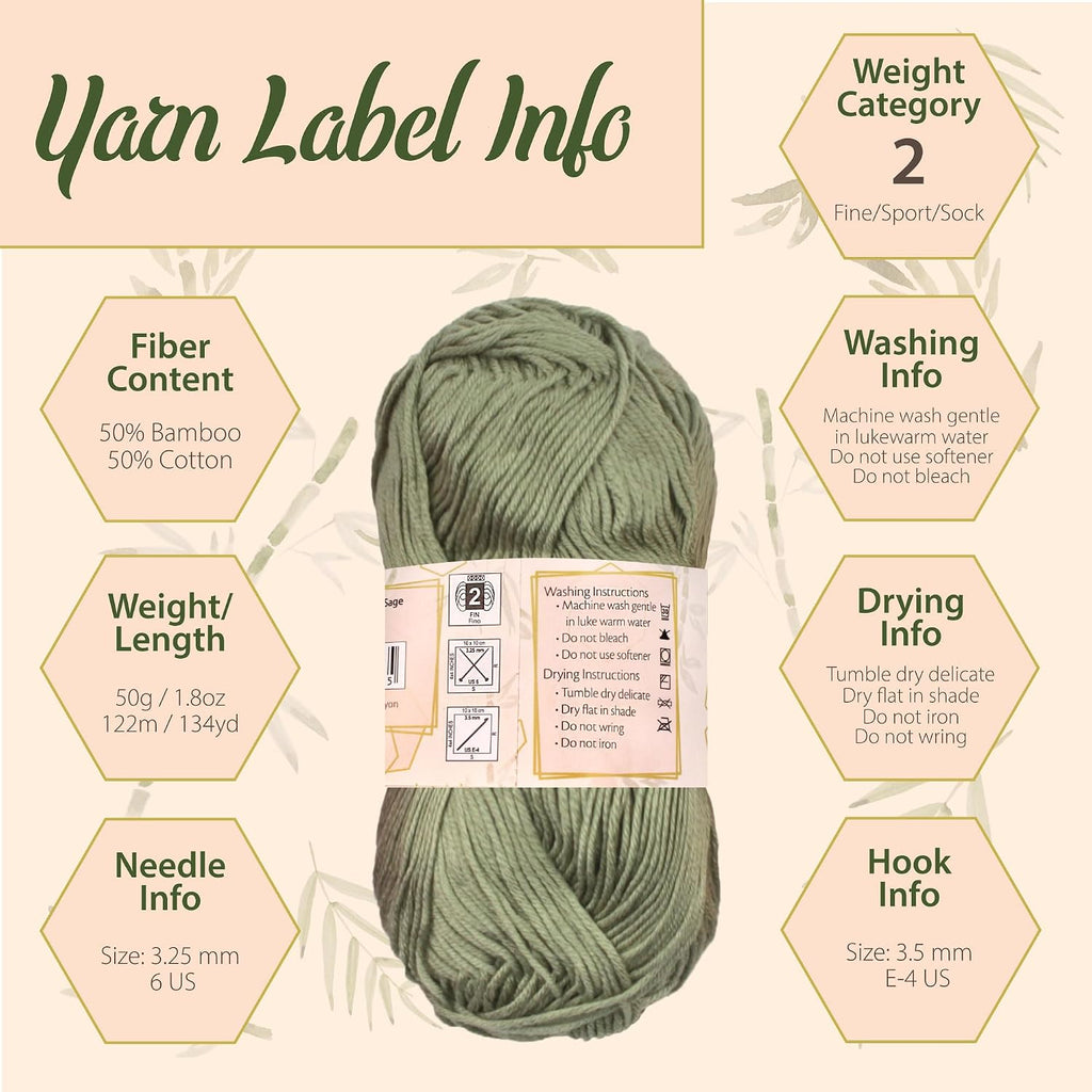 JubileeYarn Bamboo Cotton Sport Yarn - Shades of Achromatic - 4 Skeins