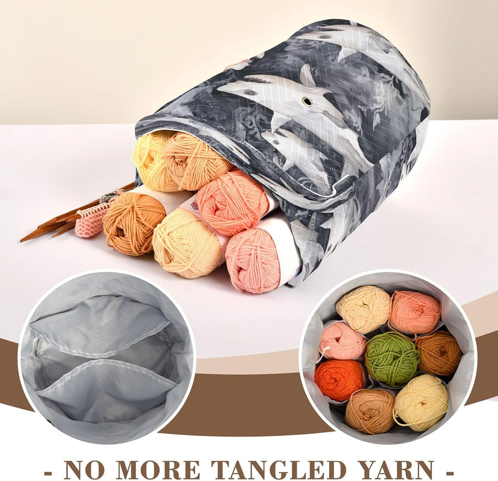 YETTASBIN Shark Yarn Storage Bag, Large Crochet Knitting Bag Organizer