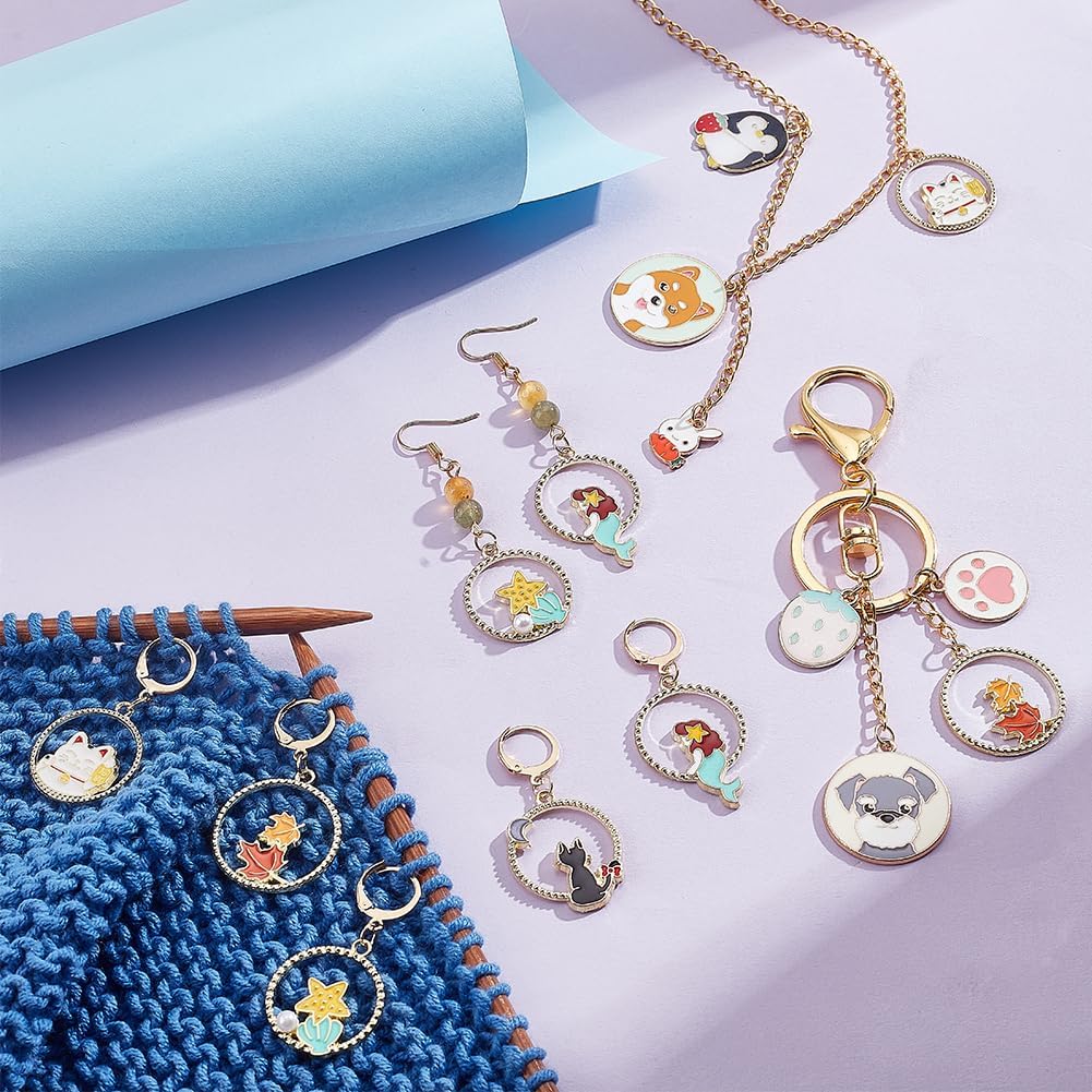 NBEADS 20 Pcs Round Ring Animal Stitch Markers, Alloy Enamel Crochet