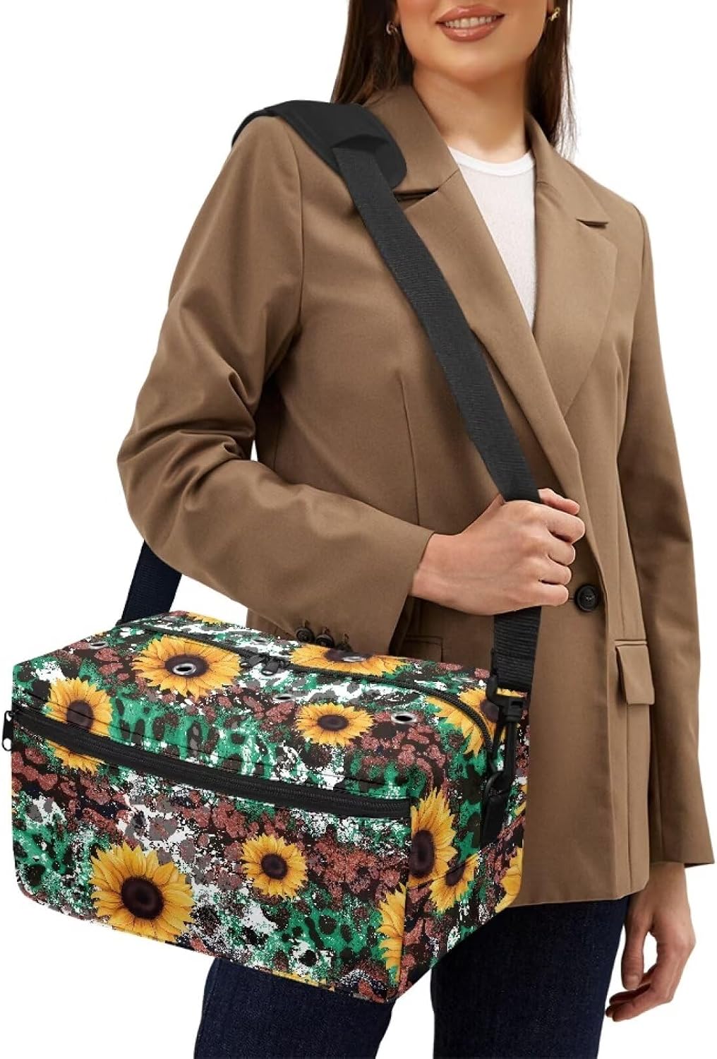Fuxowvby Sunflower Yarn Storage Organizer Leopard Print Crochet Bag