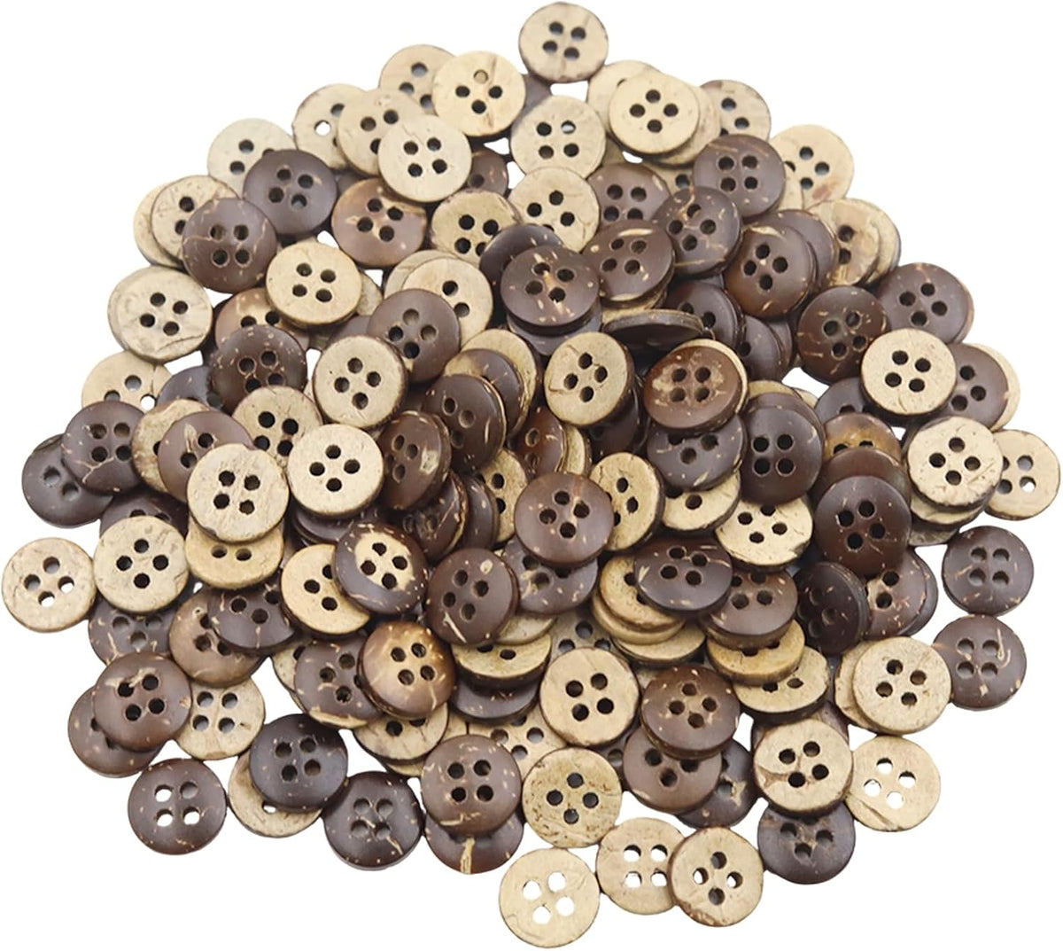 Lilaly Coconut Shell Buttons, 200 Pcs 10mm 4-Hole Wooden Buttons