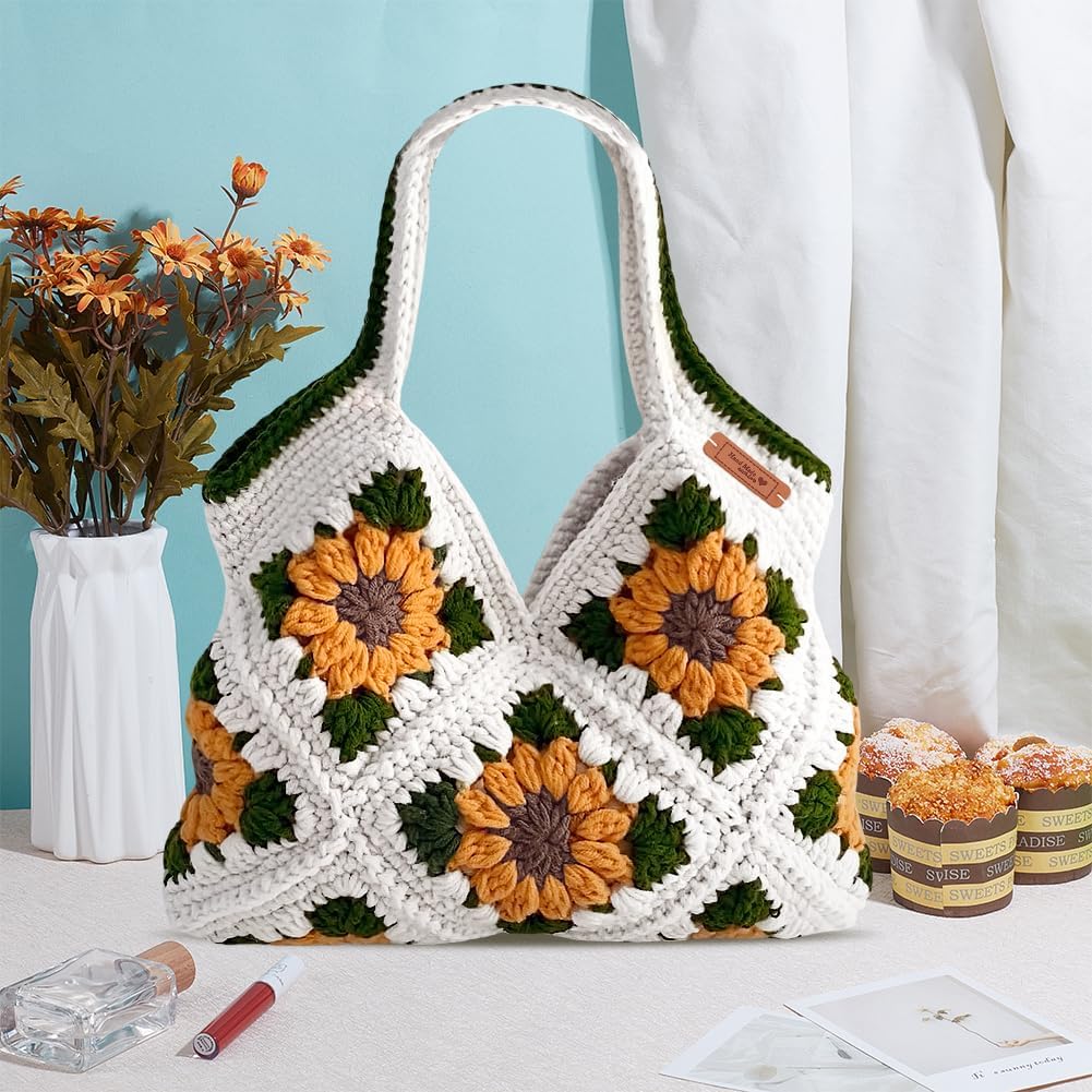 FREEBLOSS Crochet Sunflower Tote Bag Kit Beginners Crochet Kit for