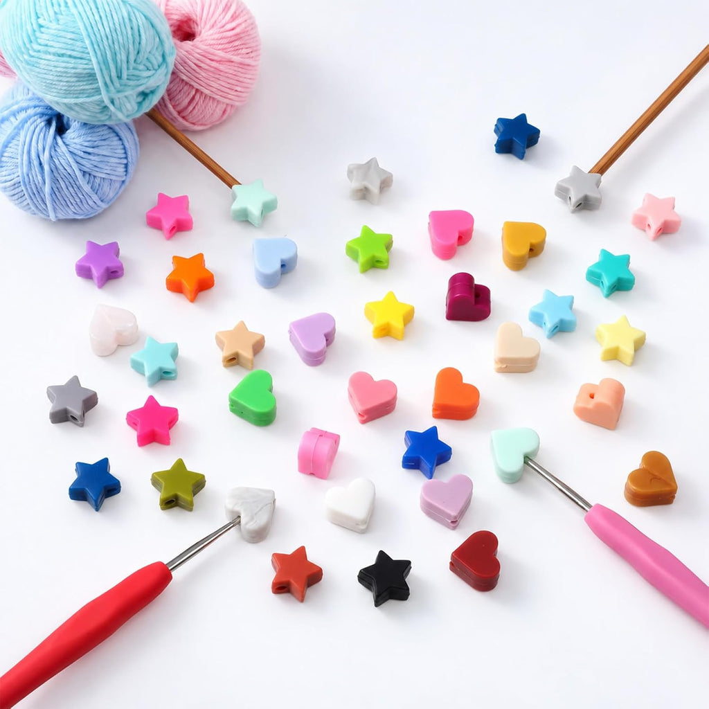 Xinjoduz 50 PCS Star Heart Knitting Needle Stoppers Fit 3mm-9mm