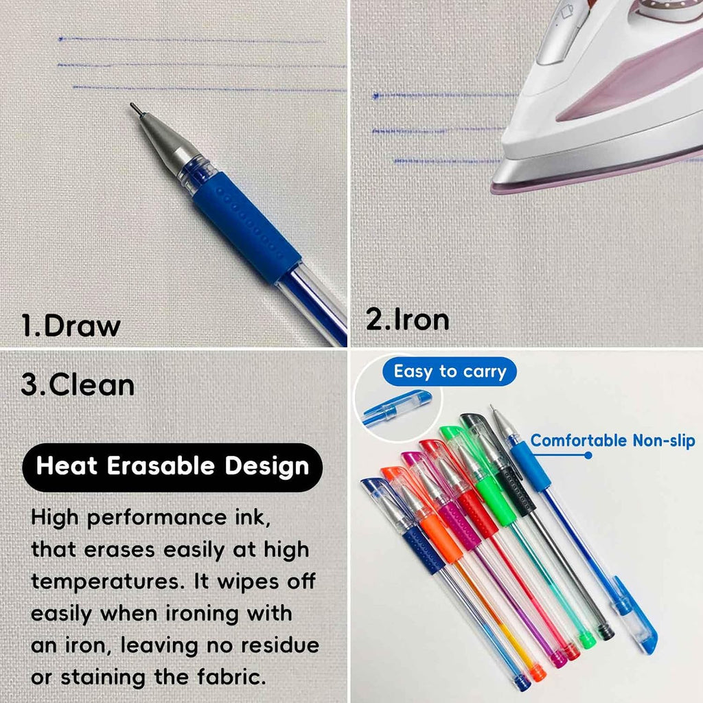 Jauisus 7 Color Heat Erasable Pens for Sewing with 21 Refills, 0.5mm