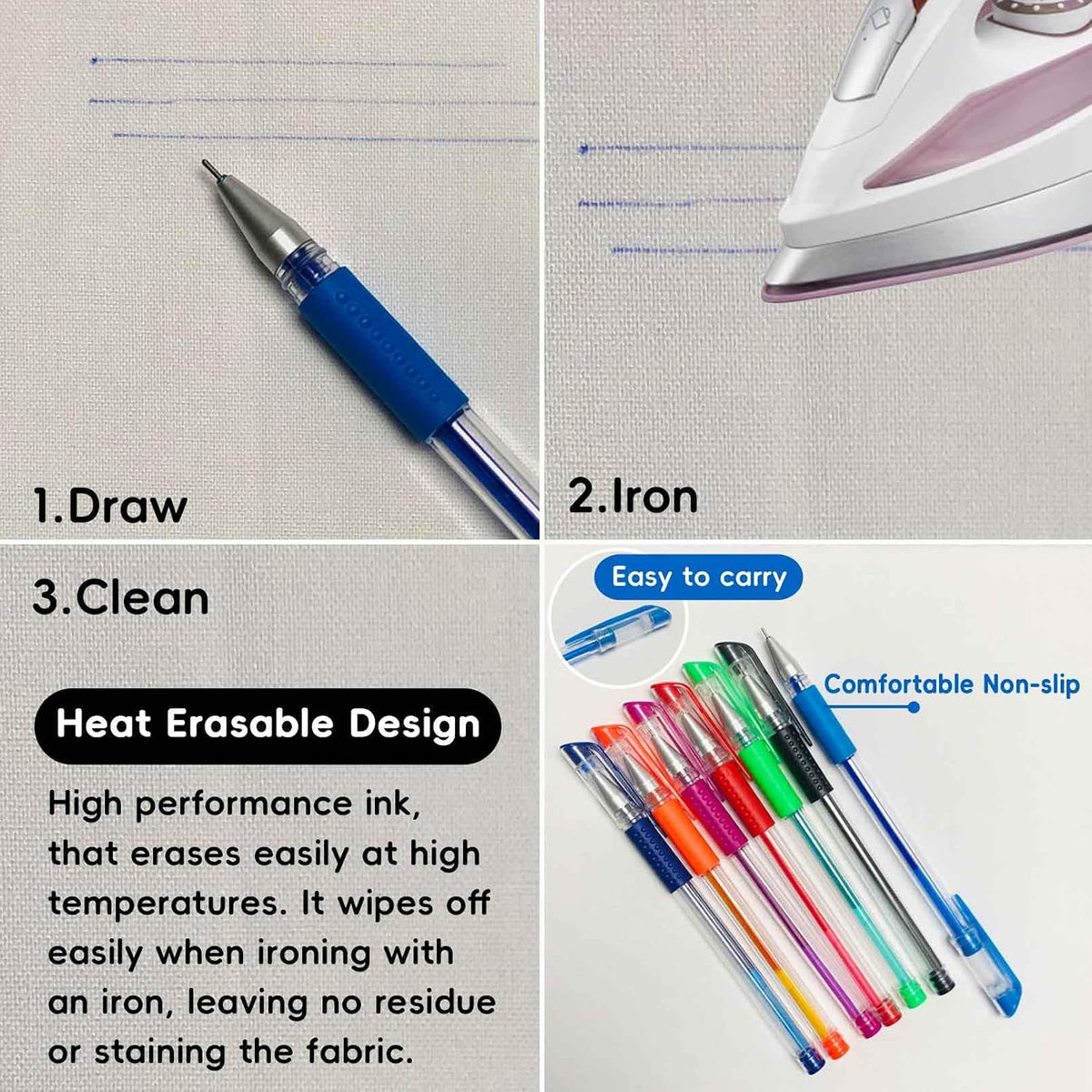Jauisus 7 Color Heat Erasable Pens for Sewing with 21 Refills, 0.5mm