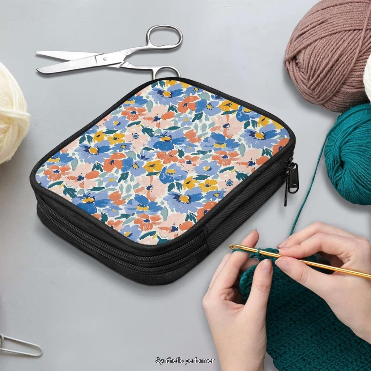 Havibep Colorful Floral Crochet Hook Case Knitting Needle Storage
