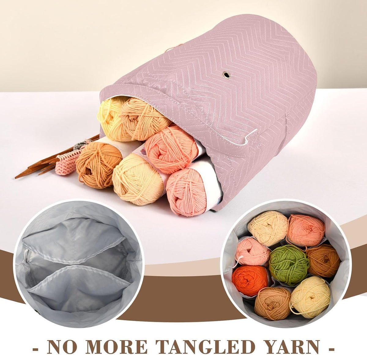 YETTASBIN Pink Solid Color Yarn Storage Bag, Large Crochet Knitting