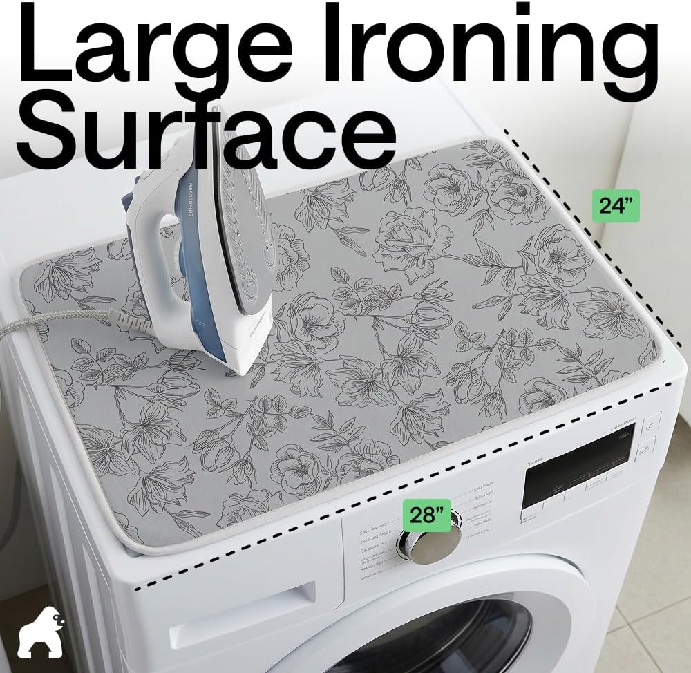 GORILLA GRIP Portable Cushioned Ironing Mat, 28x24, Gray Floral