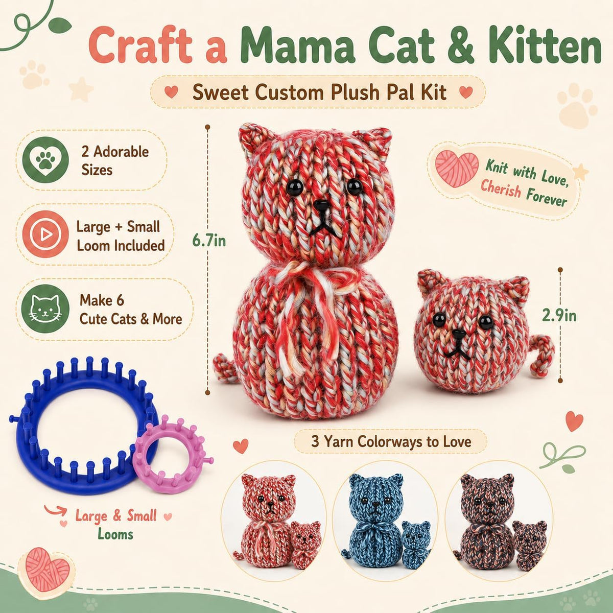 Aeelike Beginner Round Loom Kit,Vedio Learn to Knit Cat,Family Craft
